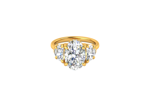 4 Carat Oval Cut Engagement Ring With Half Moon Side Stones In 14K Yellow Gold