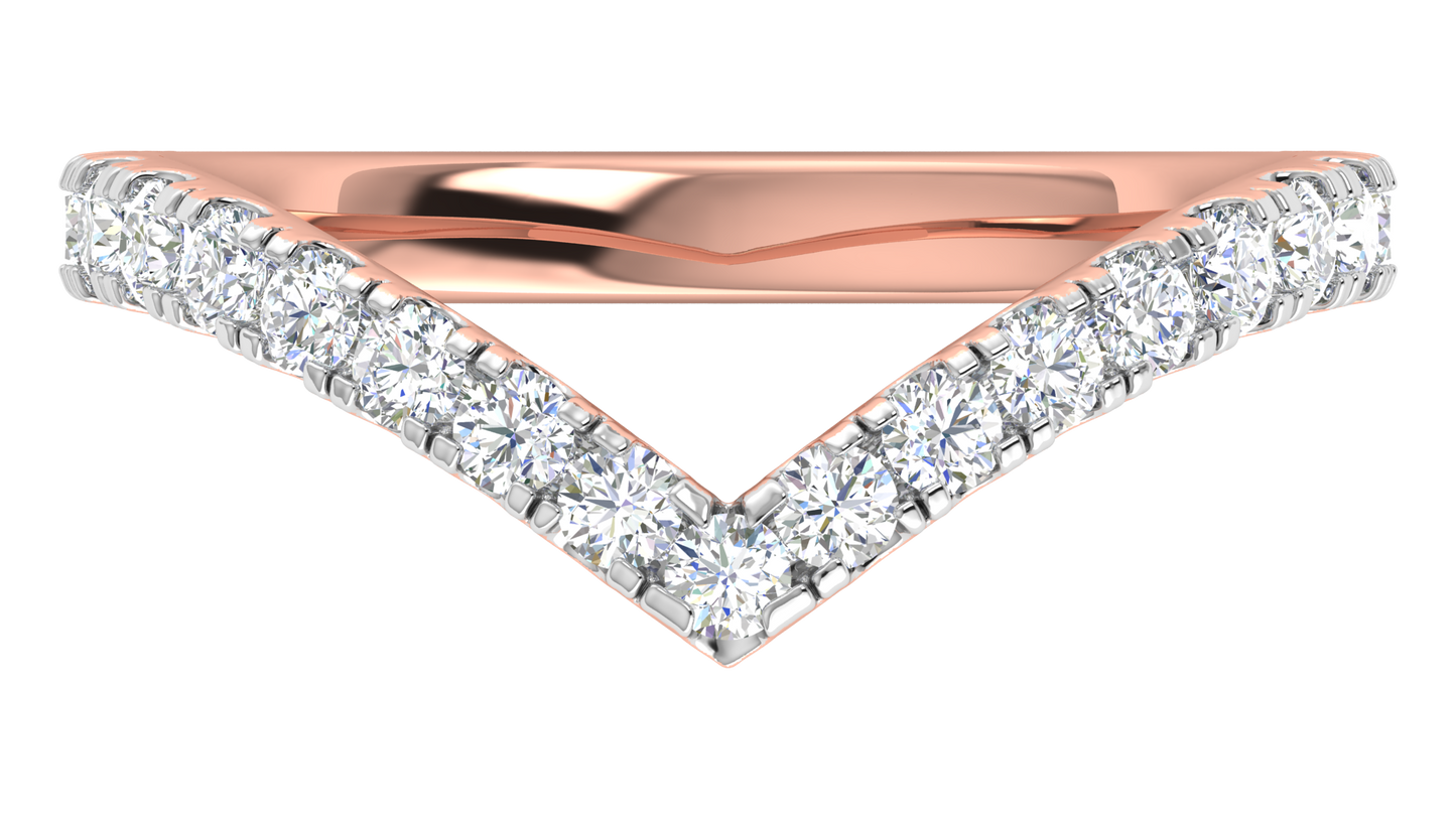0.63 Ctw Elegant Diamond Chevron Ring Set In 14K Rose Gold