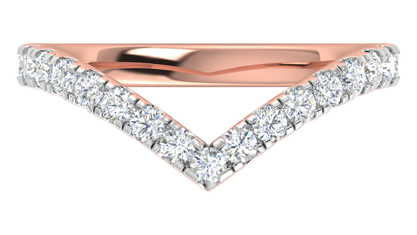 0.63 Ctw Elegant Diamond Chevron Ring Set In 14K Rose Gold