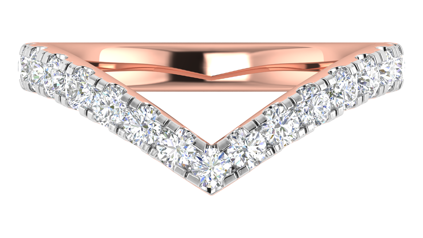 0.68 Ctw Elegant Diamond Chevron Ring Set In 14K Rose Gold