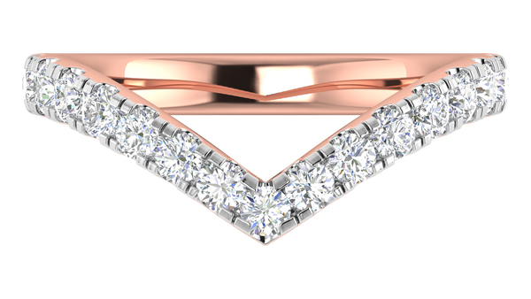 0.68 Ctw Elegant Diamond Chevron Ring Set In 14K Rose Gold