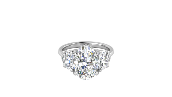 4 Carat Oval Cut Engagement Ring With Half Moon Side Stones In 14K White Gold