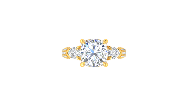 4 Carat Cushion-Cut Engagement Ring With Pear-Shaped Side Stones In 14K Yellow Gold