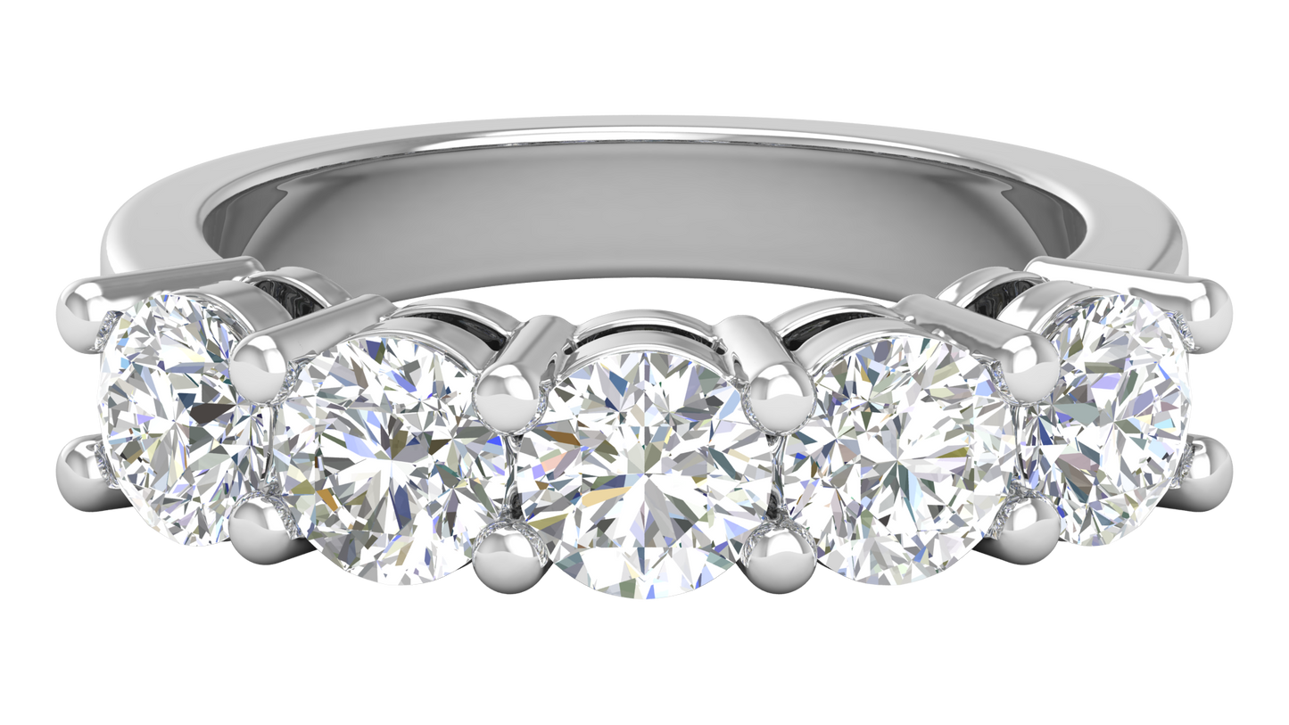 2.50 Ctw Five-Stone Wedding Band With U-Shape Prong Setting In 14K White Gold