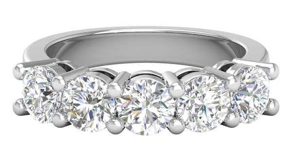 2.50 Ctw Five-Stone Wedding Band With U-Shape Prong Setting In 14K White Gold