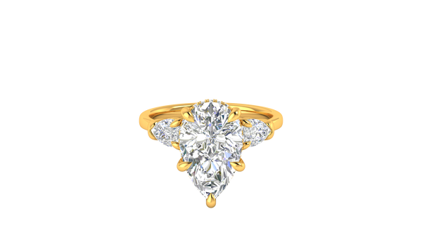 4 Carat Pear Cut Engagement Ring With Pear Shape Side Stones In 14K Yellow Gold