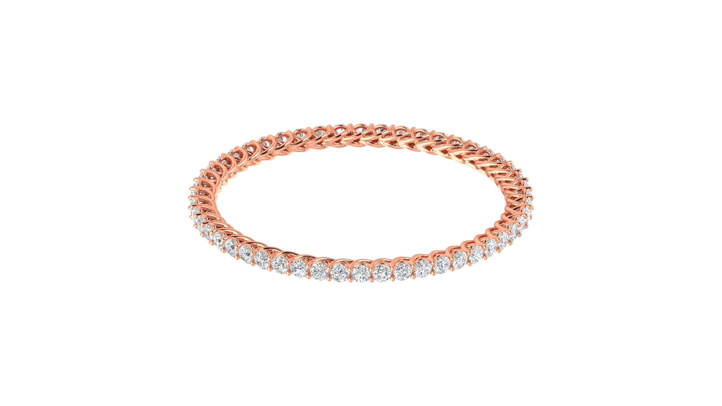 25.00 Ctw Round Cut Diamond Bangle | Twisted Rope Diamond Eternity Bangle Set In Luxury 18K Rose Gold