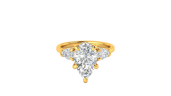 3 Carat Pear Cut Engagement Ring With Pear Shape Side Stones In 14K Yellow Gold