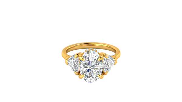 3 Carat Oval Cut Engagement Ring With Heart Shape Side Stones In 14K Yellow Gold