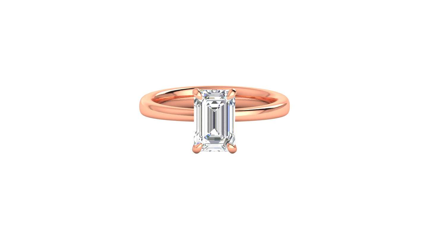 2.00 Ctw Emerald Cut Solitaire Engagement Ring Set In 14k Rose Gold