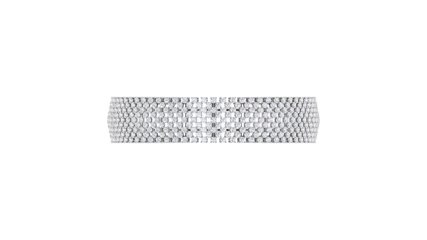 41.58 Ctw Round Cut Diamond Bangle | Wide Pavé Diamond Bangle Set In Luxury 14K White Gold