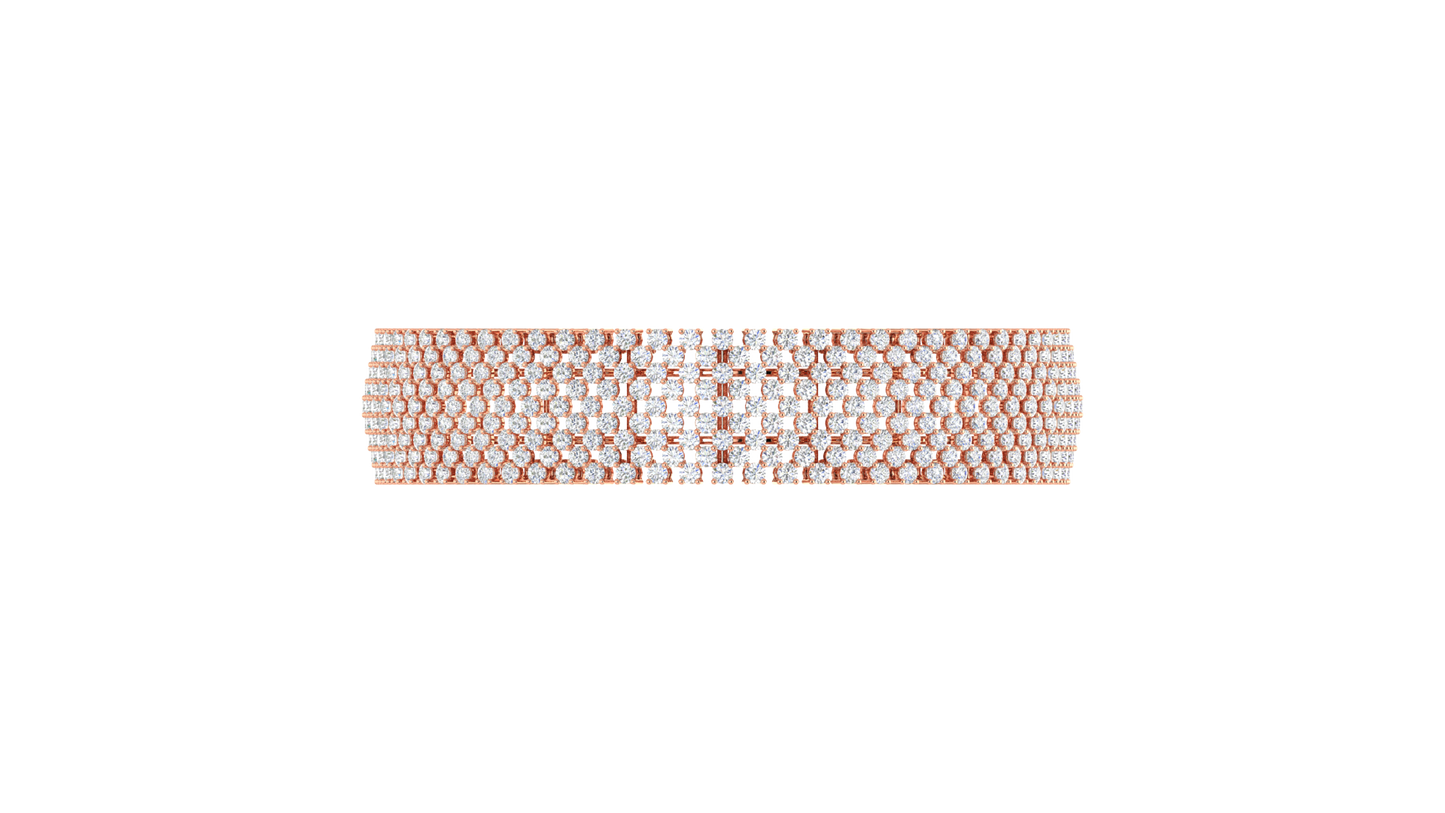 41.58 Ctw Round Cut Diamond Bangle | Wide Pavé Diamond Bangle Set In Luxury 14K Rose Gold