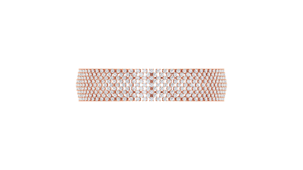 41.58 Ctw Round Cut Diamond Bangle | Wide Pavé Diamond Bangle Set In Luxury 14K Rose Gold
