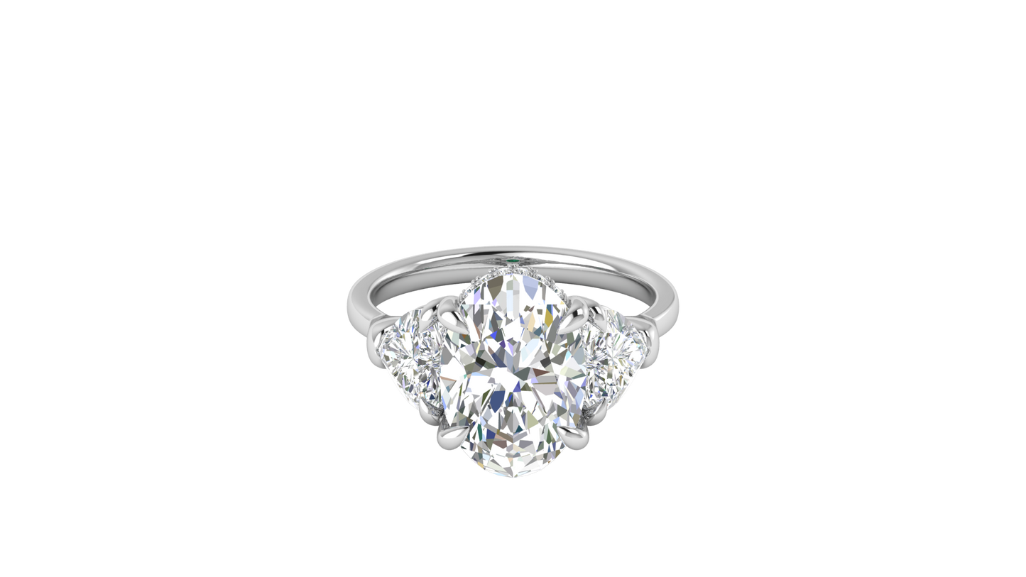 4 Carat Oval Cut Engagement Ring With Heart Shape Side Stones In 14K White Gold