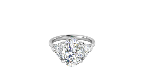 4 Carat Oval Cut Engagement Ring With Heart Shape Side Stones In 14K White Gold