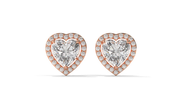 4.44 CTW Heart-Shaped Diamond Halo Stud Earrings In 14K Rose Gold – 0.44 CTW Side Stones