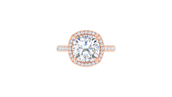 5 Carat Cushion Cut Halo Engagement Ring With Pavé Diamond Band In 14K Rose Gold