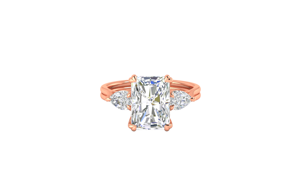 4 Carat Radiant Cut Engagement Ring With Pear Shaped Side Stones In 14K Rose Gold