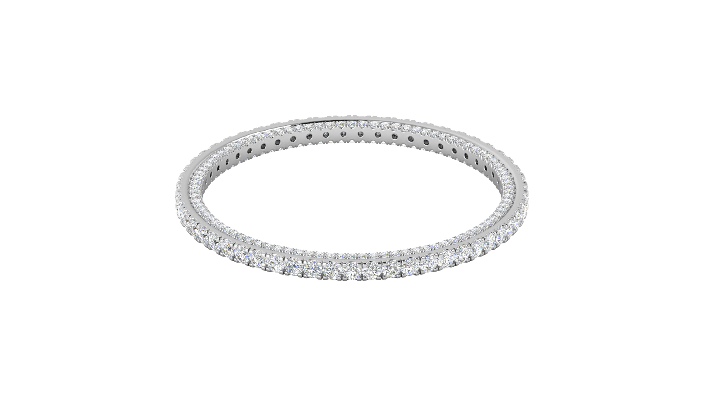 32.40 Ctw Round Cut Diamond Bangle | Double Row Pavé-Set Luxury Diamond Bangle Set In 14K White Gold