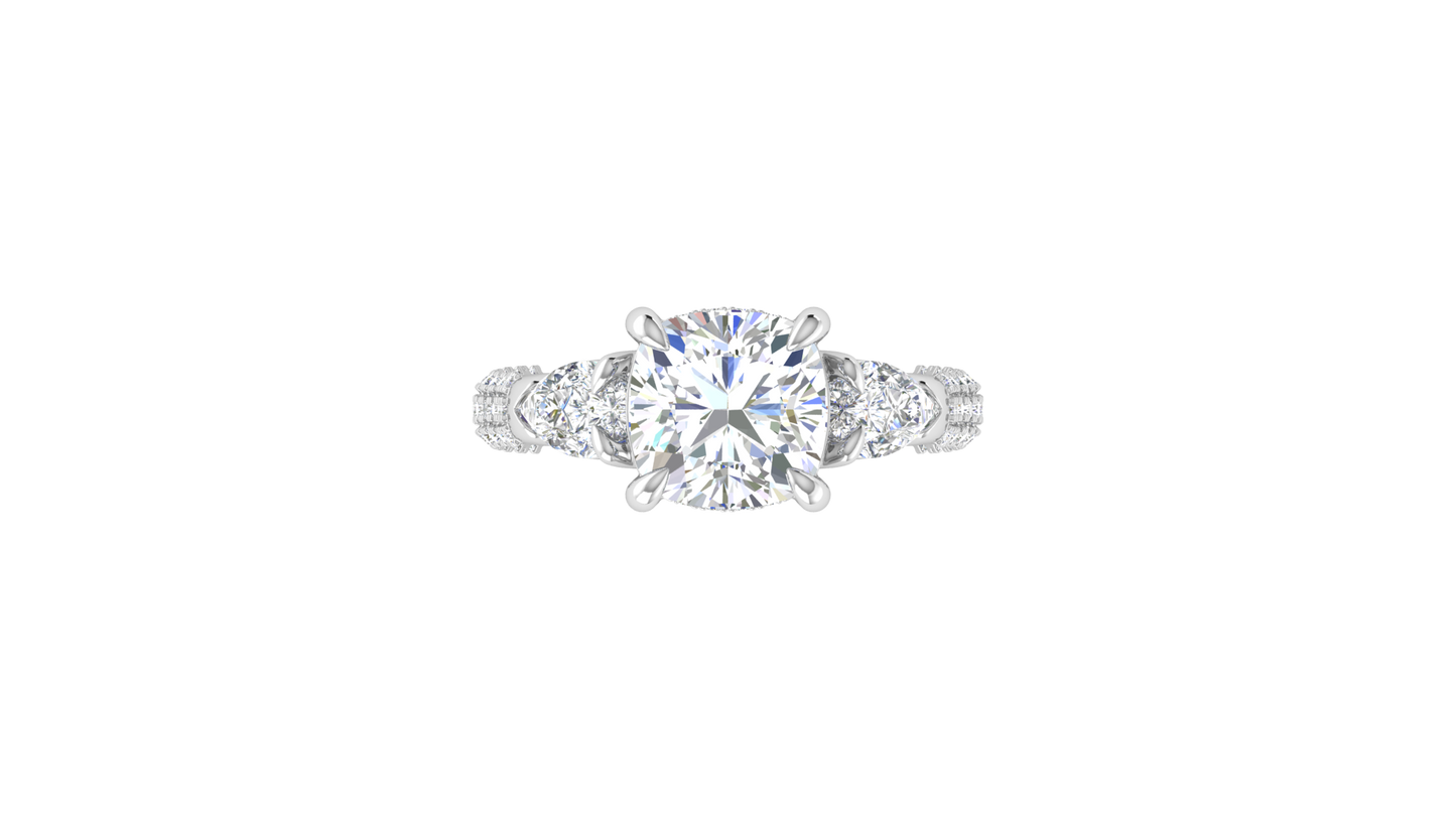 3 Carat Cushion-Cut Engagement Ring With Pear-Shaped Side Stones In 14K White Gold