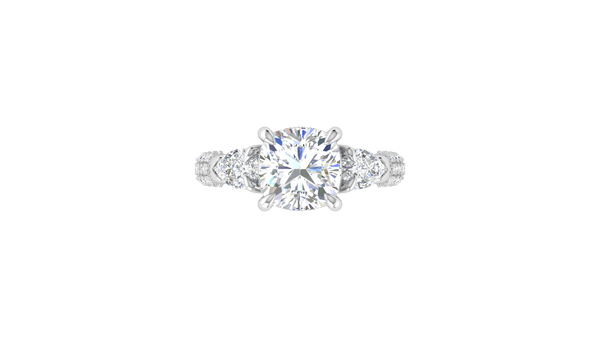 3 Carat Cushion-Cut Engagement Ring With Pear-Shaped Side Stones In 14K White Gold