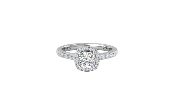 1 Carat Cushion-Cut Halo Engagement Ring With Pavé Diamond Band In 14K White Gold
