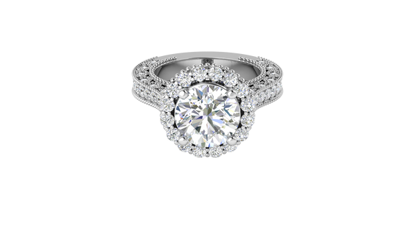 4 Carat Vintage Style Round Engagement Ring In 14K White Gold