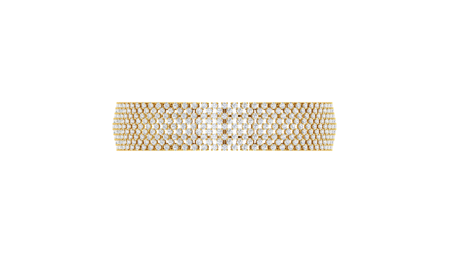 41.58 Ctw Round Cut Diamond Bangle | Wide Pavé Diamond Bangle Set In Luxury 14K Yellow Gold