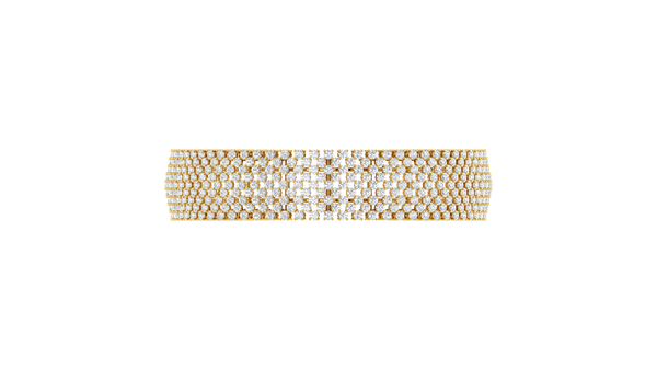 41.58 Ctw Round Cut Diamond Bangle | Wide Pavé Diamond Bangle Set In Luxury 14K Yellow Gold