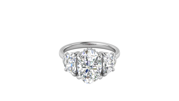 3 Carat Oval Cut Engagement Ring With Half Moon Side Stones In 14K White Gold