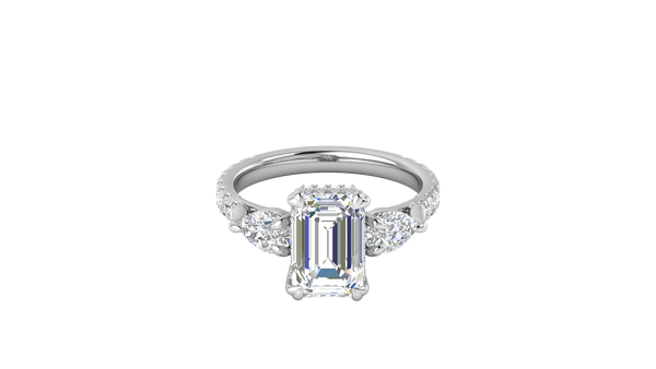 3 Carat Emerald Cut Engagement Ring With Pear Side Stones In 14K White Gold