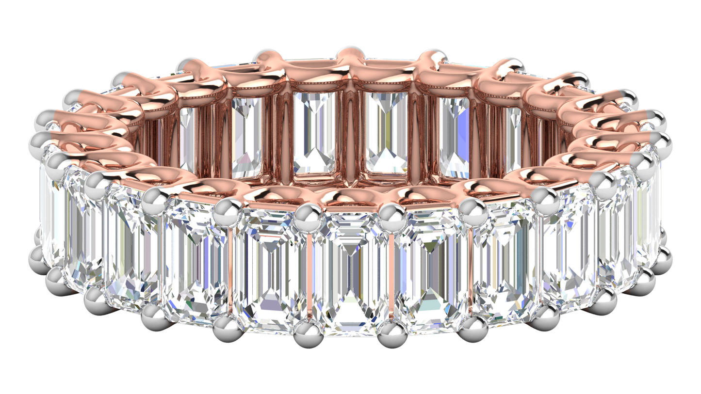 6.90 Ctw Emerald Cut Diamond Eternity Band Set In 14K Rose Gold
