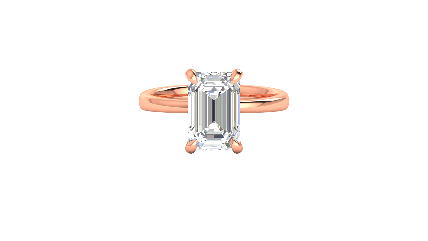 4.00 Ctw Emerald Cut Solitaire Engagement Ring Set In 14K Rose Gold