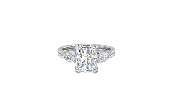 3 Carat Radiant Cut Engagement Ring With Pear Shaped Side Stones In 14K White Gold