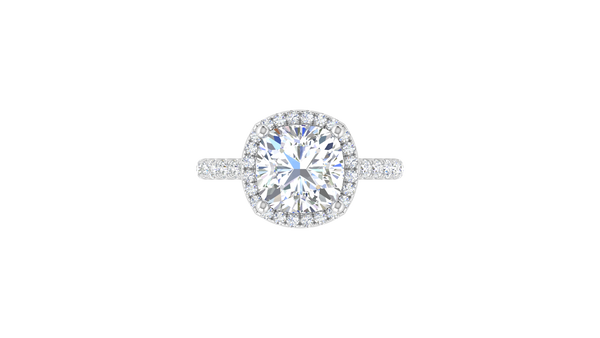 4 Carat Cushion-Cut Halo Engagement Ring With Pavé Diamond Band In 14K White Gold
