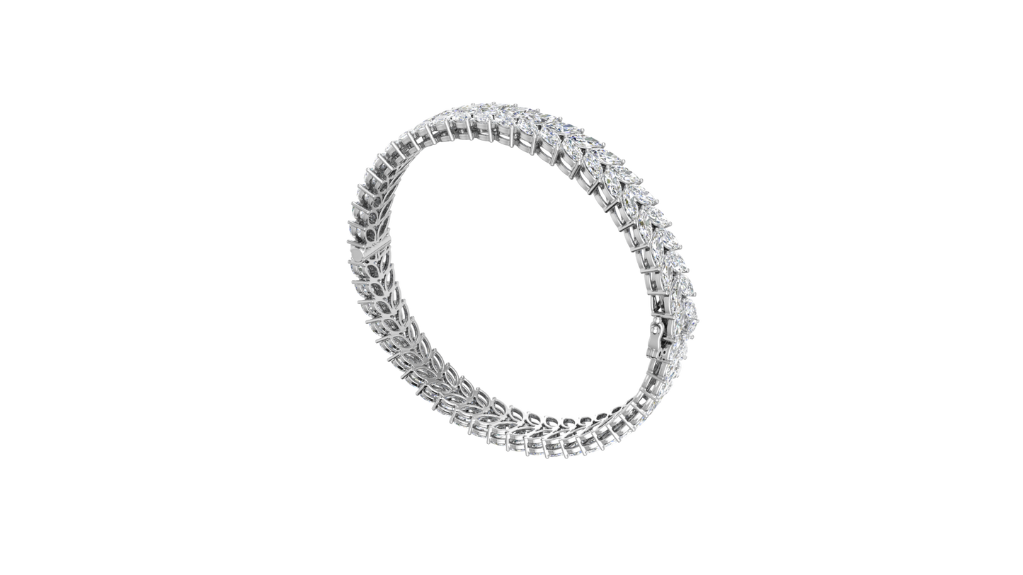 37.60 Ctw Marquise Cut Diamond Bangle | Marquise Leaf Diamond Bangle Set In Luxury 14K White Gold