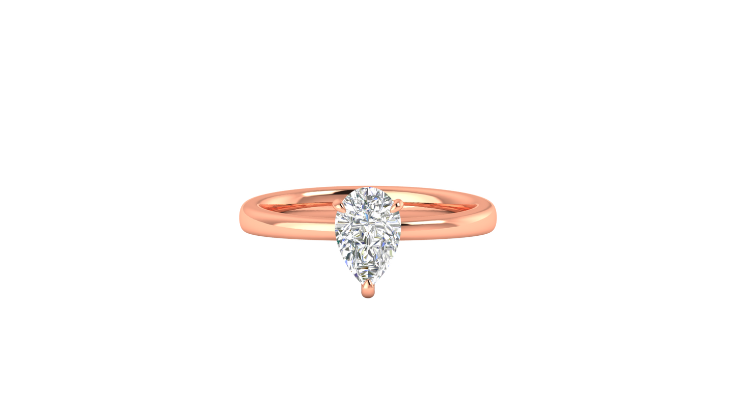 1.00 Ctw Pear Cut Solitaire Engagement Ring Set In 14K Rose Gold