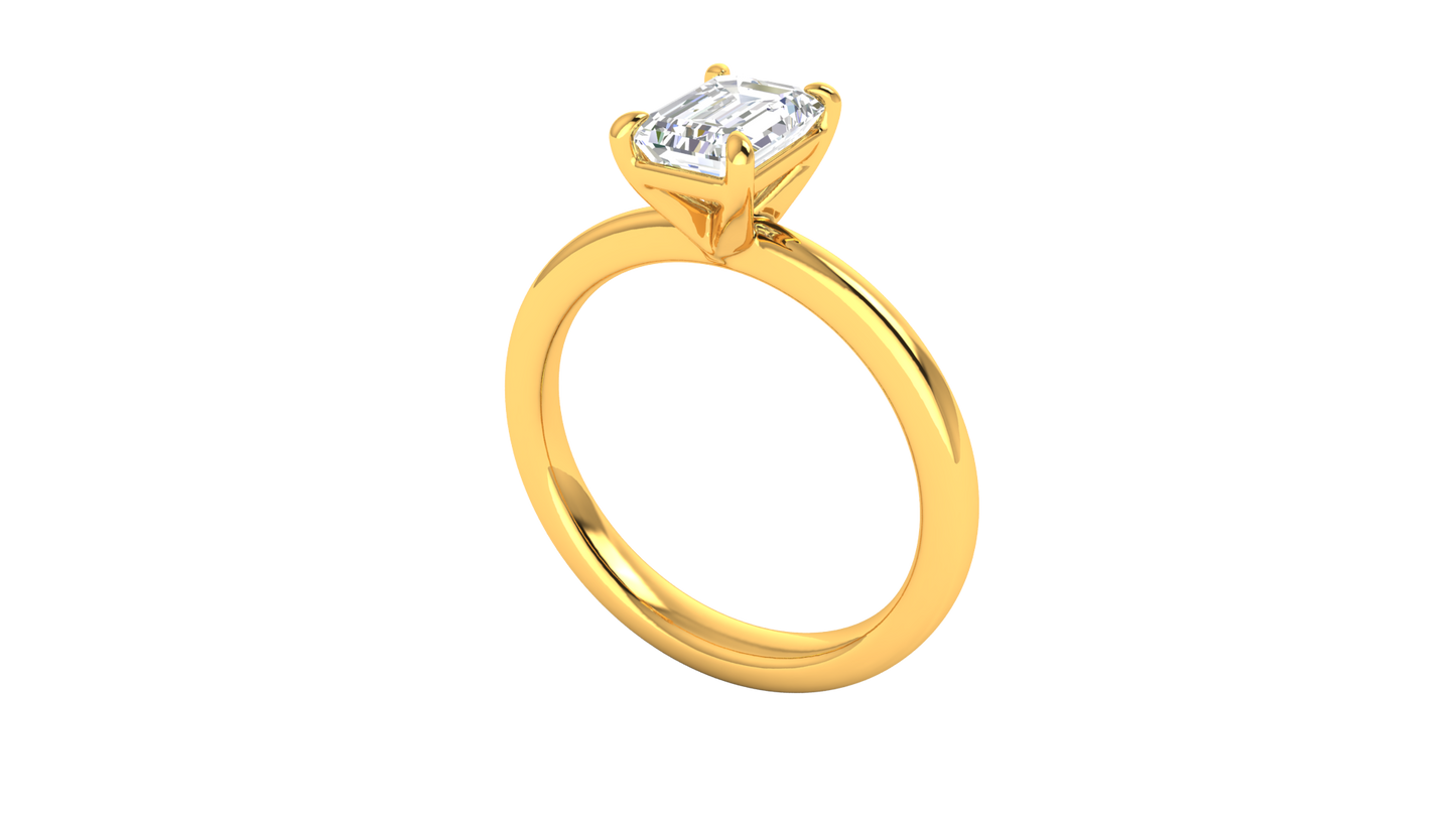 1.00 Ctw Emerald Cut Solitaire Engagement Ring Set In 14K Yellow Gold