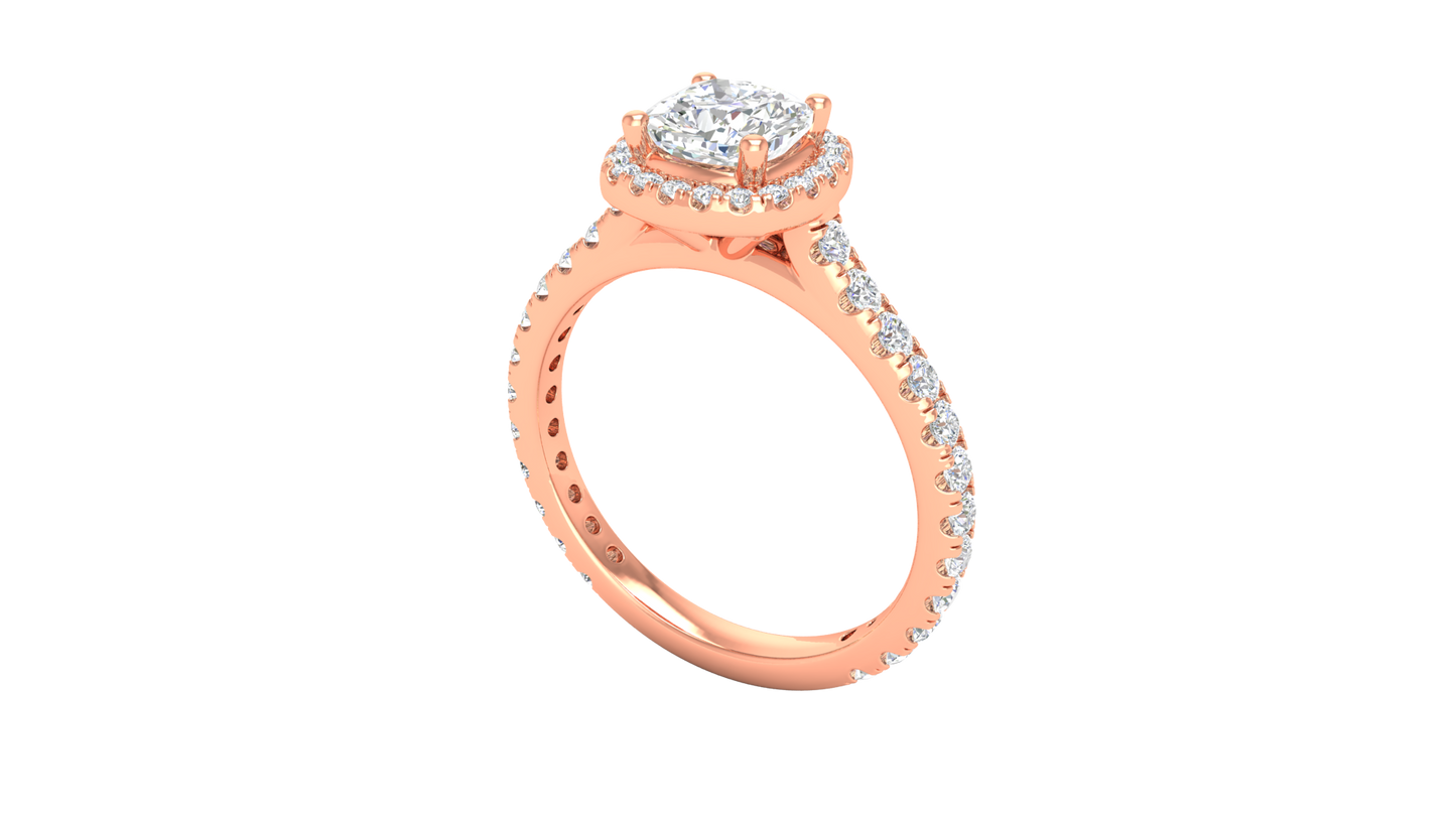 1 Carat Cushion-Cut Halo Engagement Ring With Pavé Diamond Band In 14K Rose Gold