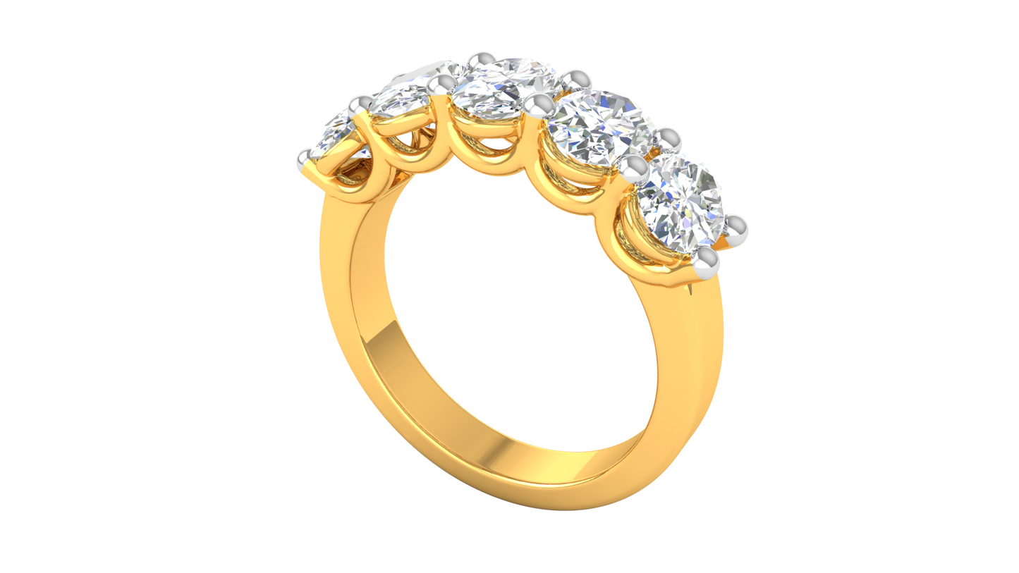 2.50 Ctw Luxurious Oval Cut Five-Stone Wedding Band With U-Shape Prong Setting In 14K Yellow Gold