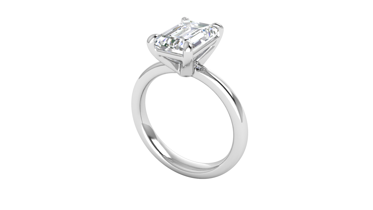 3.00 Ctw Emerald Cut Solitaire Engagement Ring Set In 14K White Gold