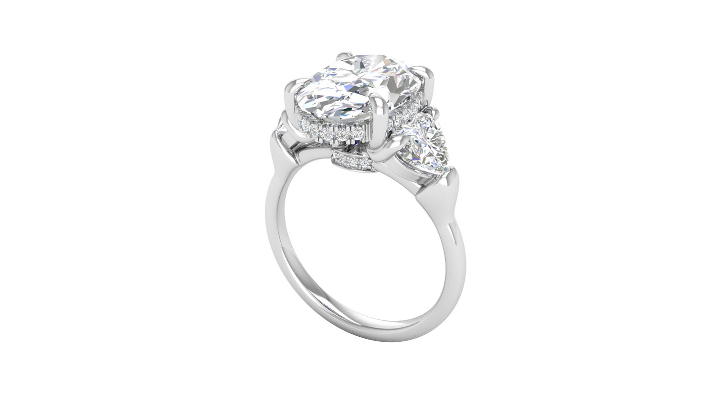 4 Carat Oval Cut Engagement Ring With Heart Shape Side Stones In 14K White Gold
