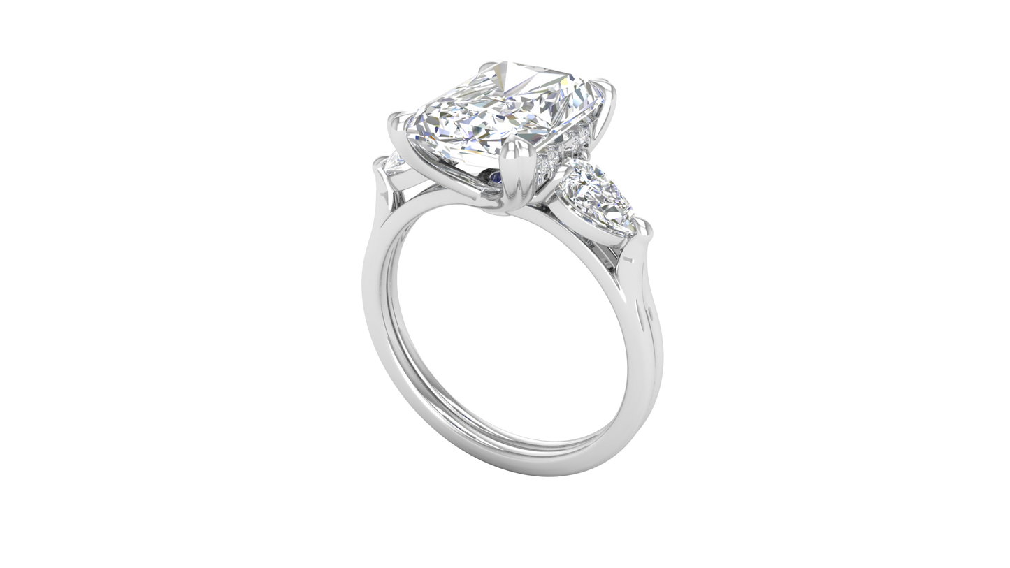 4 Carat Radiant Cut Engagement Ring With Pear Shaped Side Stones In 14K White Gold