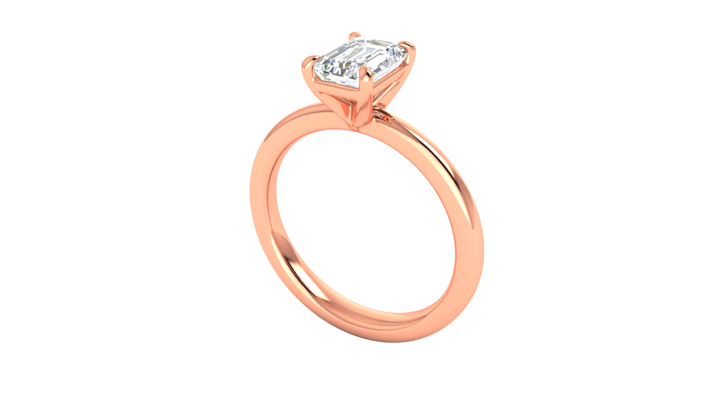 1.00 Ctw Emerald Cut Solitaire Engagement Ring Set In 14K Rose Gold