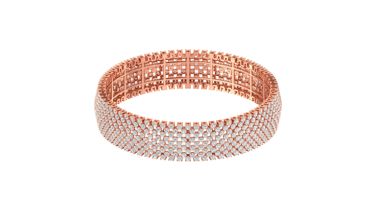 41.58 Ctw Round Cut Diamond Bangle | Wide Pavé Diamond Bangle Set In Luxury 14K Rose Gold