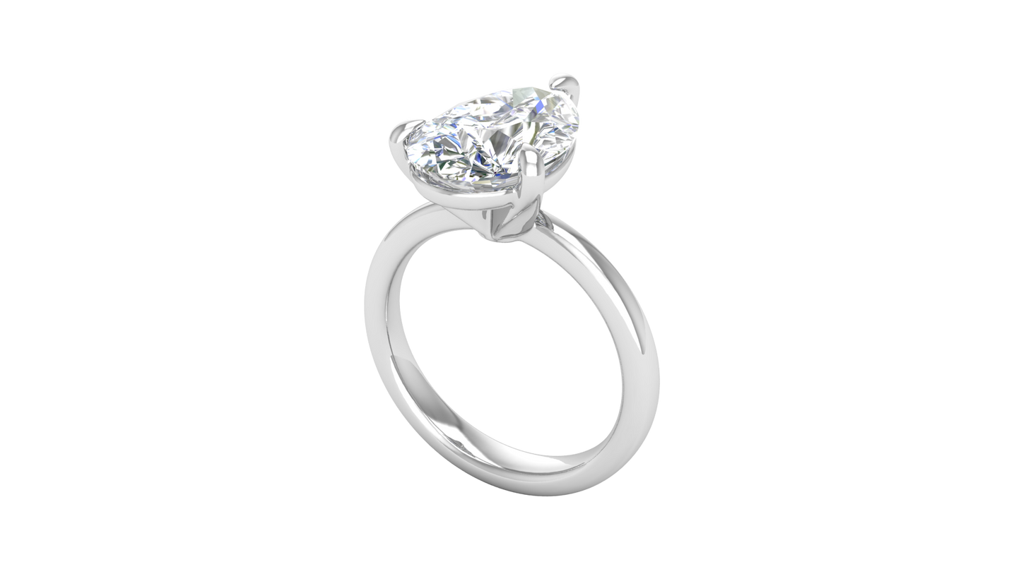 4.00 Ctw Pear Cut Solitaire Engagement Ring Set In 14K White Gold