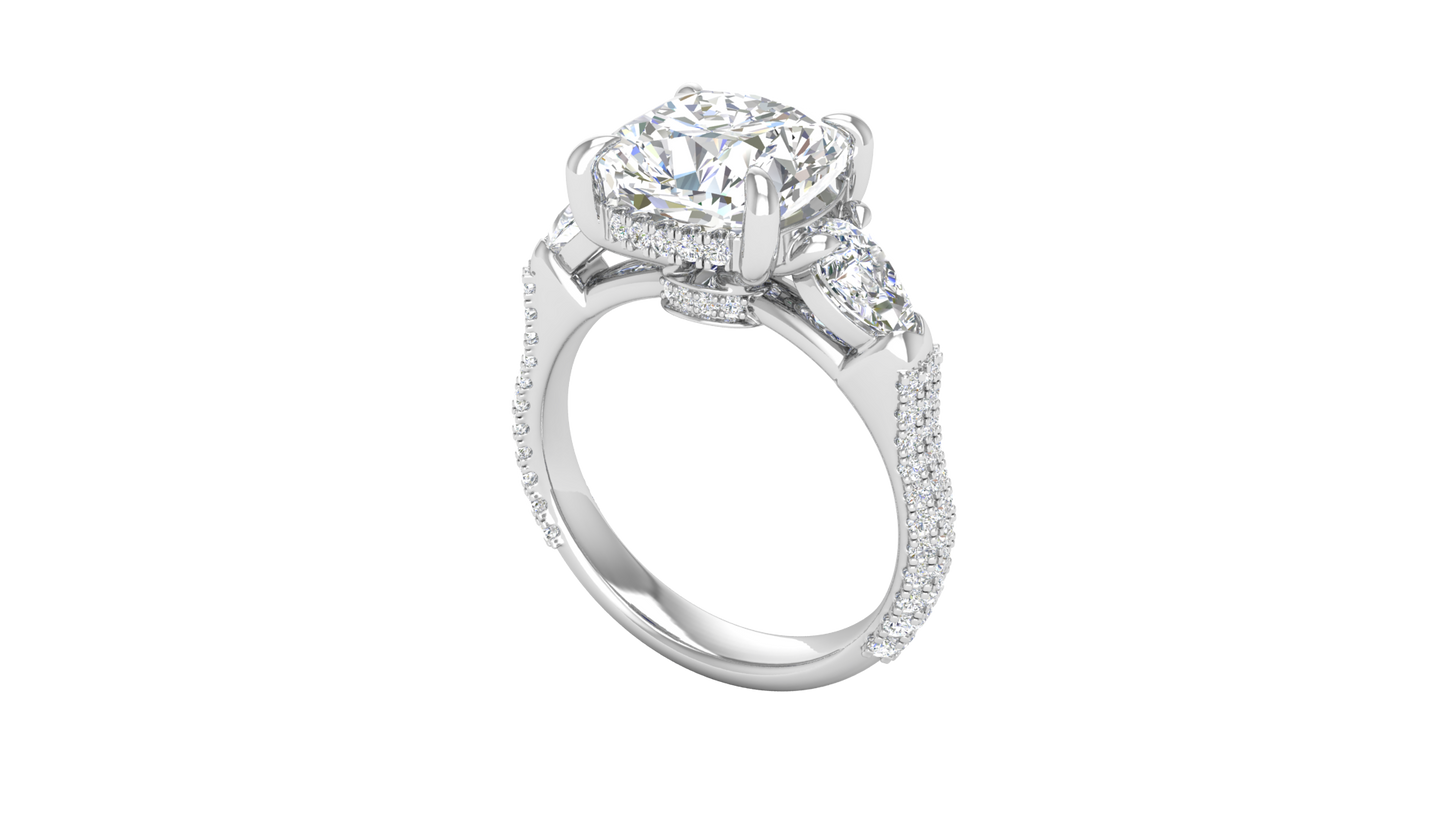 4 Carat Cushion-Cut Engagement Ring With Pear-Shaped Side Stones In 14K White Gold