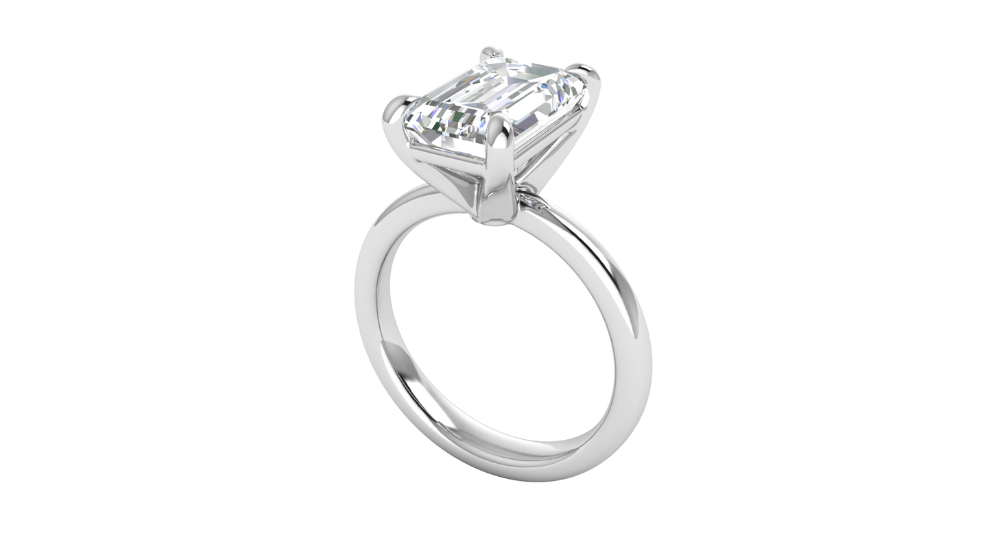 4.00 Ctw Emerald Cut Solitaire Engagement Ring Set In 14K White Gold