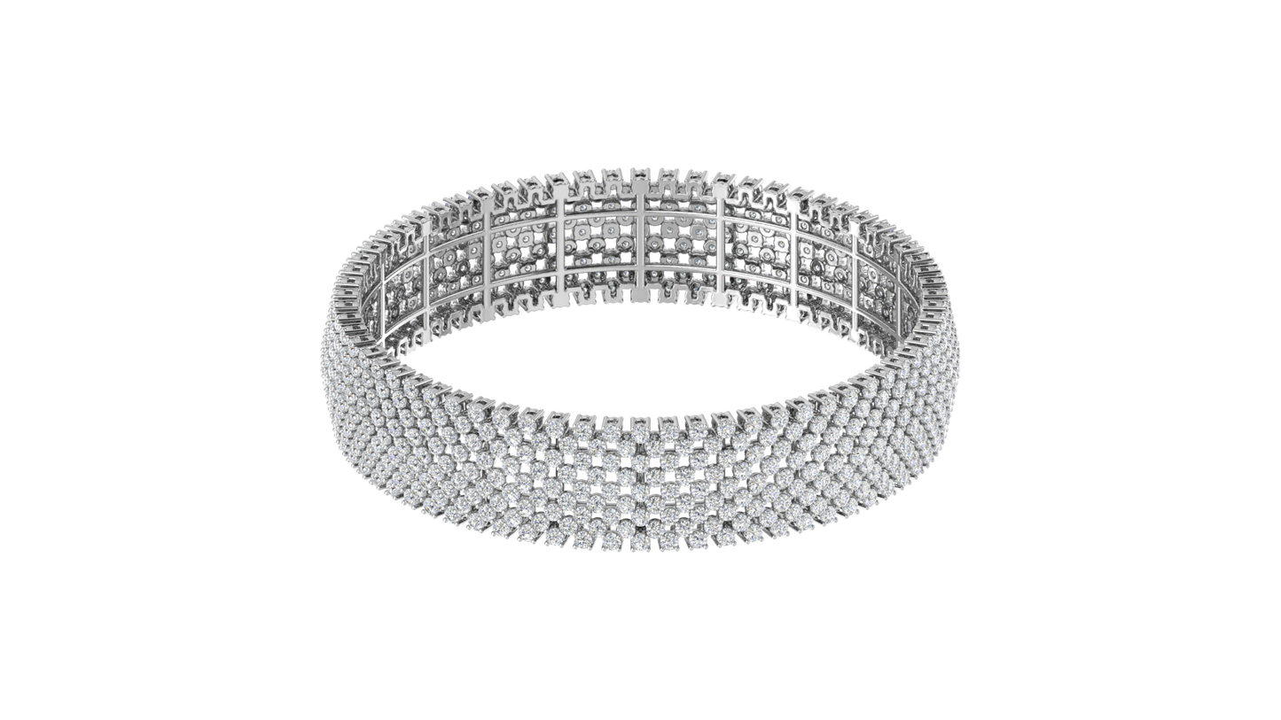 41.58 Ctw Round Cut Diamond Bangle | Wide Pavé Diamond Bangle Set In Luxury 14K White Gold