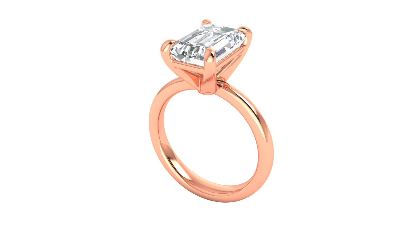 4.00 Ctw Emerald Cut Solitaire Engagement Ring Set In 14K Rose Gold
